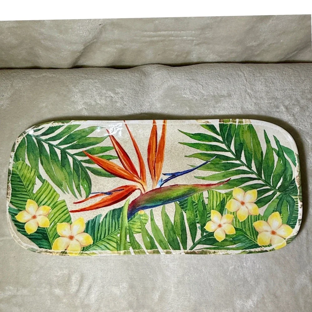 C&C California Melamine Serving Tray Lot of 2 Lemon & Tropical Bird of Paradise